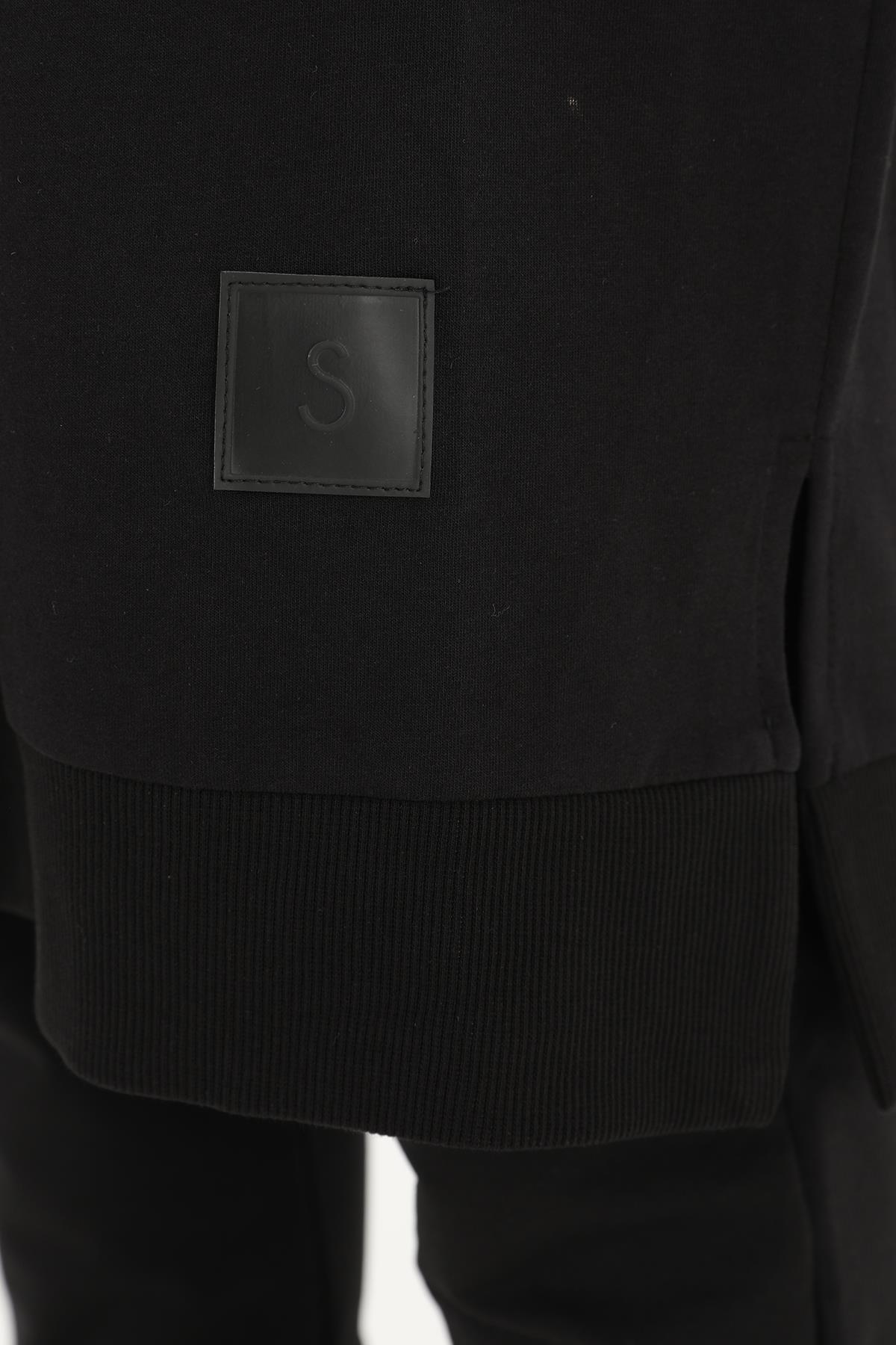 Uzun Düz Siyah Sweatshirt 30645