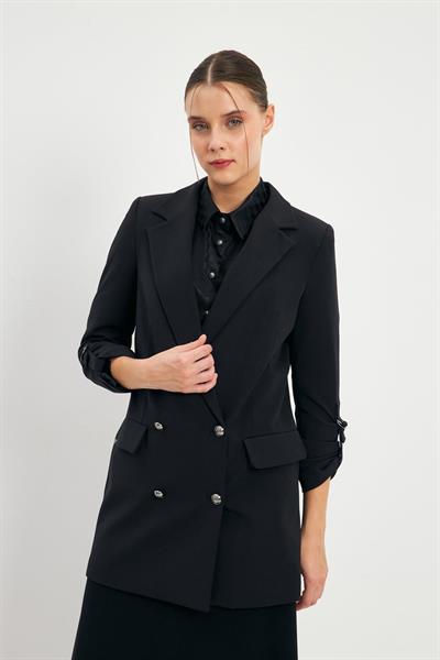 Kol Detaylı Siyah Ceket 0002