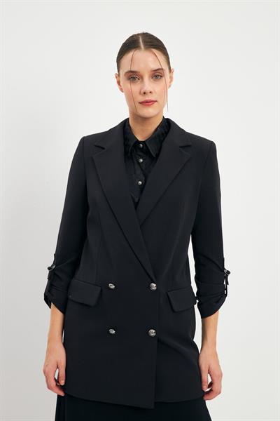 Kol Detaylı Siyah Ceket 0002