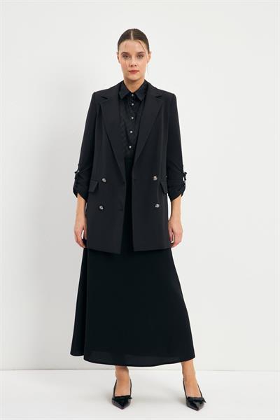 Kol Detaylı Siyah Ceket 0002