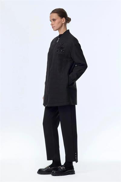 Kapitone Desenli Fermuarlı Siyah Ceket C-0150