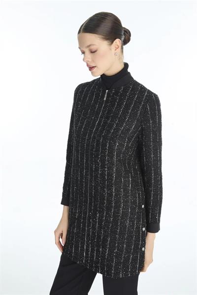 Çizgili Fermuarlı Ceket Siyah Ceket 0165