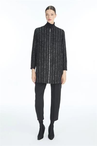 Çizgili Fermuarlı Ceket Siyah Ceket 0165