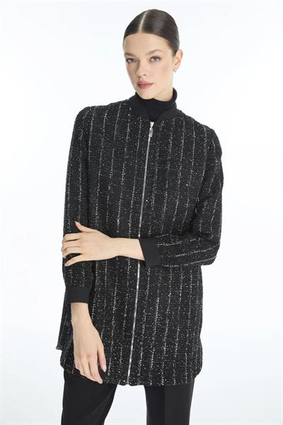 Çizgili Fermuarlı Ceket Siyah Ceket 0165