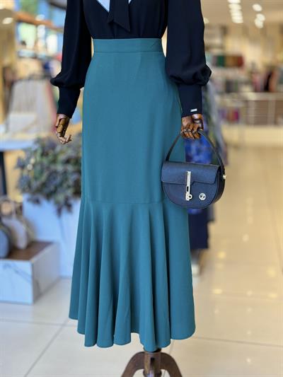 Yüksek Bel Volanlı Zümrüt Etek 0172 