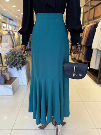 Yüksek Bel Volanlı Zümrüt Etek 0172 