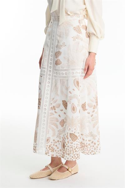 Şerit Detaylı Desenli Bej Etek ETK-0187