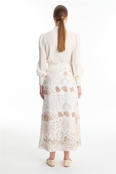 Şerit Detaylı Desenli Bej Etek ETK-0187