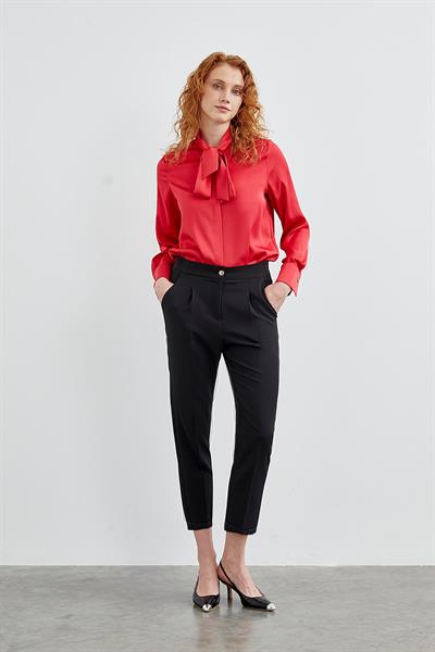 Yüksek Bel Siyah Kumaş Pantolon P-0200