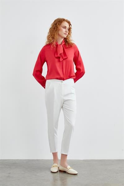 Yüksek Bel Ekru Kumaş Pantolon P-0200