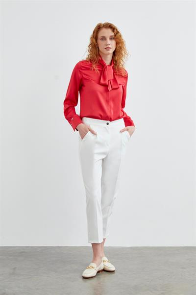 Yüksek Bel Ekru Kumaş Pantolon P-0200