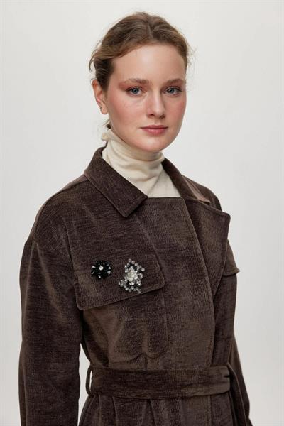 Broş Detaylı Kuşaklı Kahve Giy Çık GÇ-0217