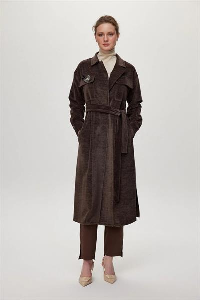 Broş Detaylı Kuşaklı Kahve Giy Çık GÇ-0217