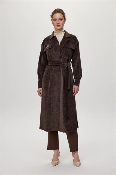 Broş Detaylı Kuşaklı Kahve Giy Çık GÇ-0217