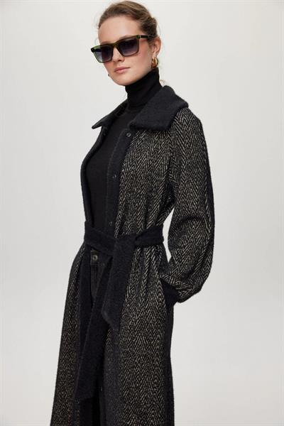 Kapüşonlu Kemer Detaylı Siyah/Bej Giy Çık  GÇ-0221