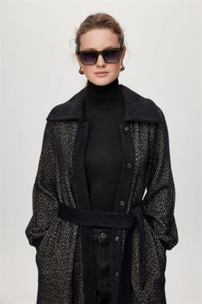 Kapüşonlu Kemer Detaylı Siyah/Bej Giy Çık  GÇ-0221