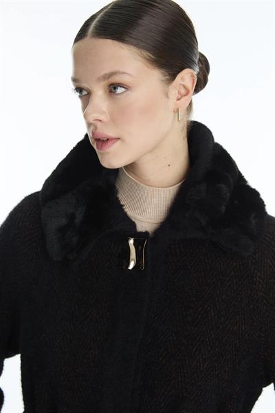 Kapüşonlu Kemer Detaylı Siyah/Kahve Giy Çık  GÇ-0221