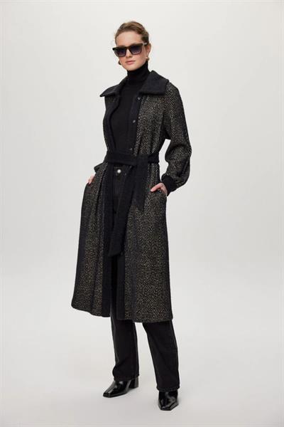 Kapüşonlu Kemer Detaylı Siyah/Bej Giy Çık  GÇ-0221