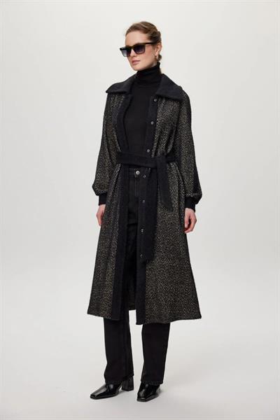 Kapüşonlu Kemer Detaylı Siyah/Bej Giy Çık  GÇ-0221