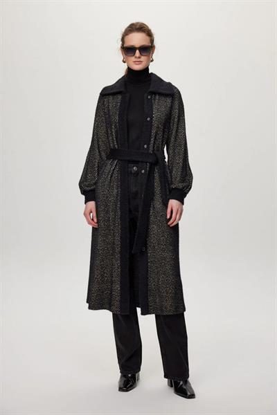 Kapüşonlu Kemer Detaylı Siyah/Bej Giy Çık  GÇ-0221