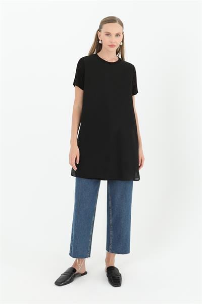 Kadın Basic Uzun T-Shirt Siyah 10271