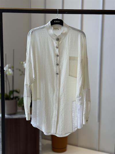 Dantel Detaylı Ekru Gömlek 11023