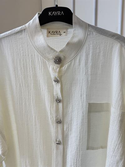 Dantel Detaylı Ekru Gömlek 11023