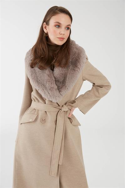 Kürk Detaylı Kaban Latte 12358