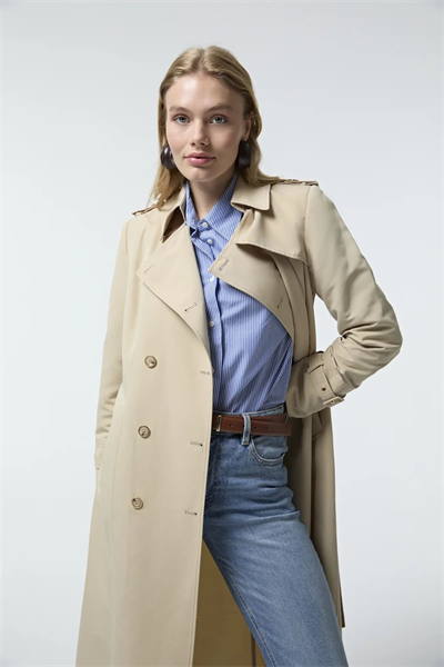 Kruvaze Yaka Tam Boy Bej Trençkot 12528