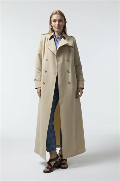 Kruvaze Yaka Tam Boy Bej Trençkot 12528