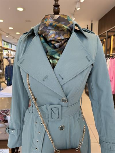 Kruvaze Yaka Beli Kuşaklı Uzun Çağla Trençkot 12528