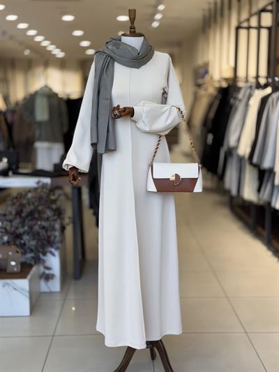 Kol Detaylı Düz Bej Elbise 12557