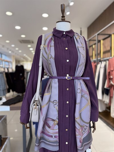 Pile Detaylı Mor Elbise 12688