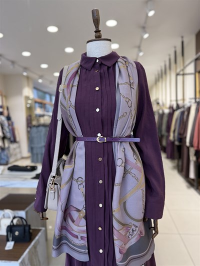 Pile Detaylı Mor Elbise 12688