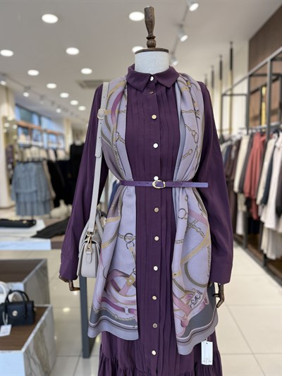 Pile Detaylı Mor Elbise 12688