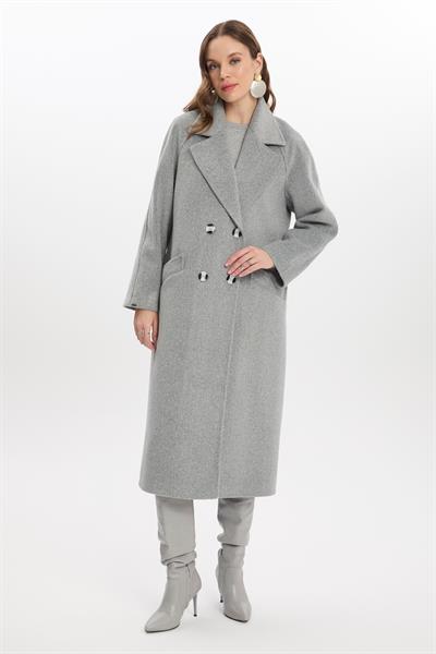 Kruvaze Yaka Cep Detaylı Kaşe Gri Kaban 13300