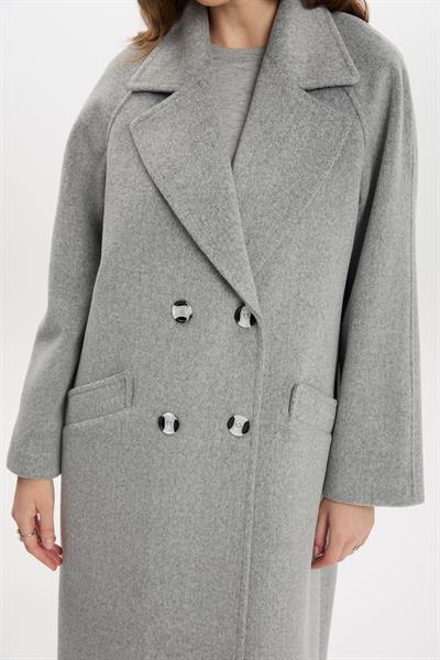 Kruvaze Yaka Cep Detaylı Kaşe Gri Kaban 13300