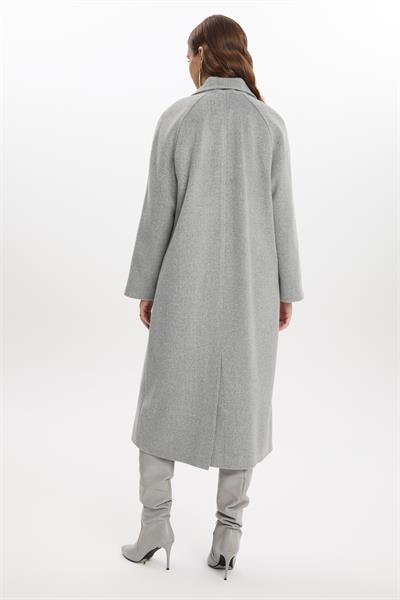 Kruvaze Yaka Cep Detaylı Kaşe Gri Kaban 13300