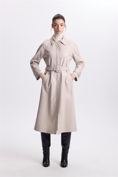 Kol Detaylı Kemerli Deri Taş Trençkot 13518