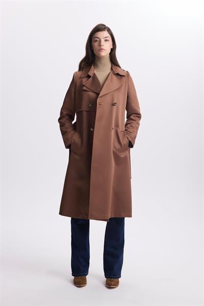 Kruvaze Yaka Düğme Detaylı Kahve Trençkot 13548