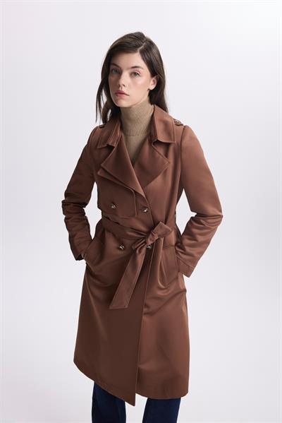 Kruvaze Yaka Düğme Detaylı Kahve Trençkot 13548