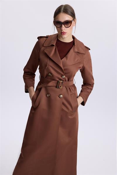 Omuz Apoletli Sırt Detaylı Kahve Trençkot 13563