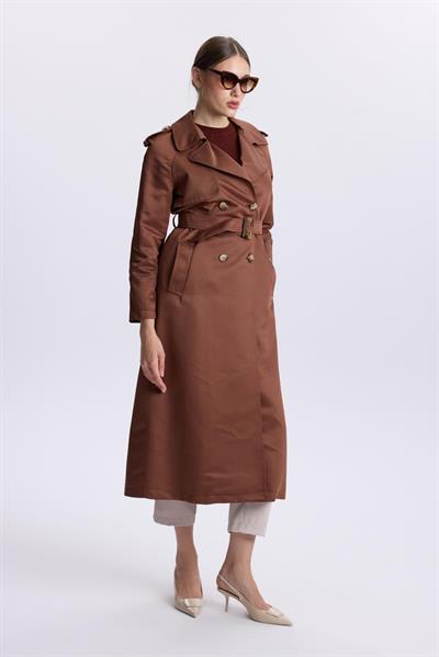 Omuz Apoletli Sırt Detaylı Kahve Trençkot 13563