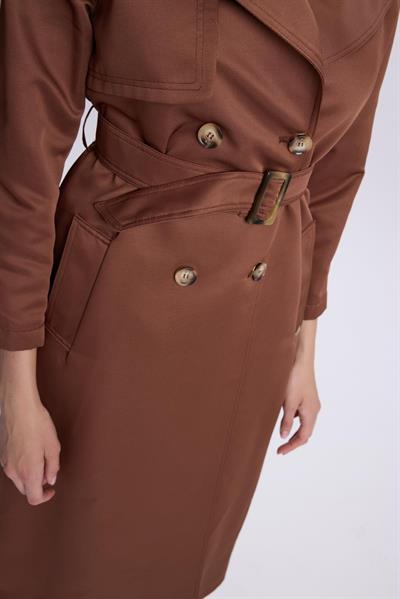 Omuz Apoletli Sırt Detaylı Kahve Trençkot 13563