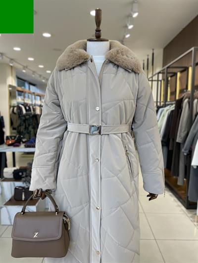 Yaka Kürk Detaylı Fermuarlı  Bej Mont 13581