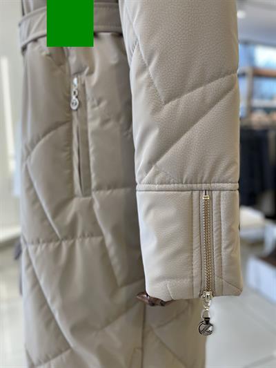 Yaka Kürk Detaylı Fermuarlı  Bej Mont 13581