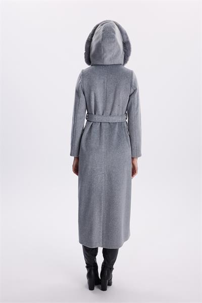 Kapüşonlu Kürk Detaylı Gri Kaban 13645