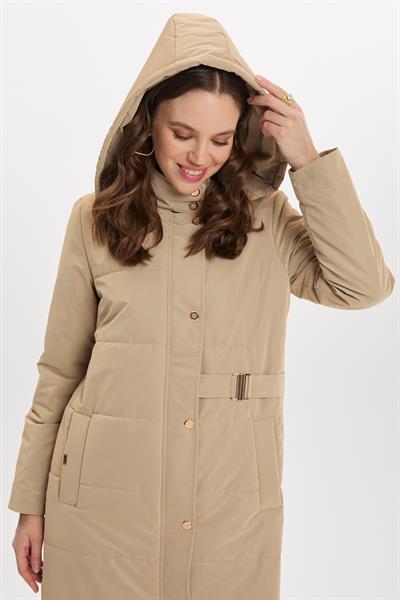 Kapüşonlu Düğme Detaylı Bej Mont 13691