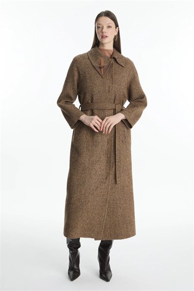 Yaka Detaylı Kuşaklı Taba Manto 13871