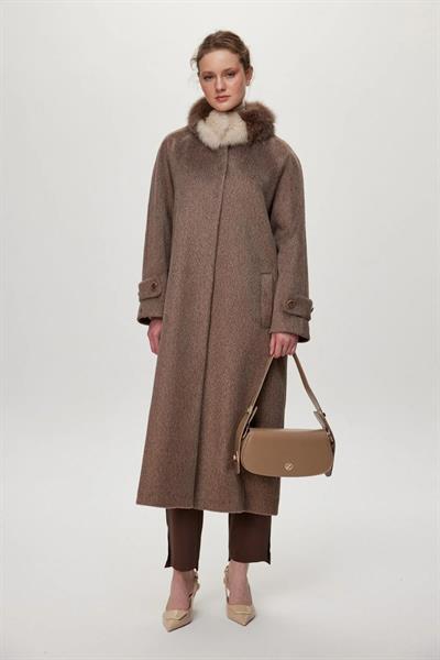 Kürk Yaka Kaşe Kahve Kaban 13998